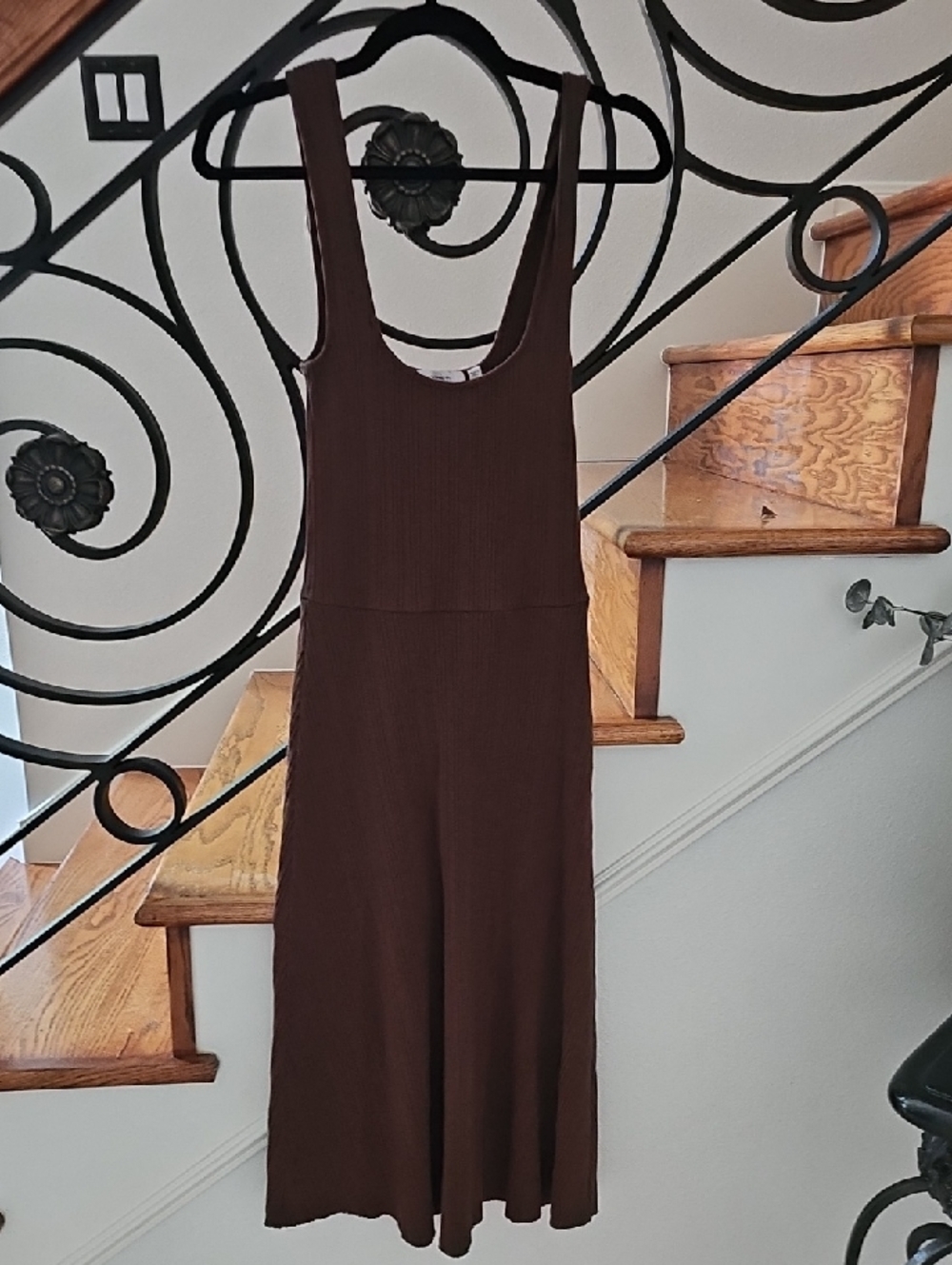 Vince Brown Ribbed Tank Dress, Knee Length